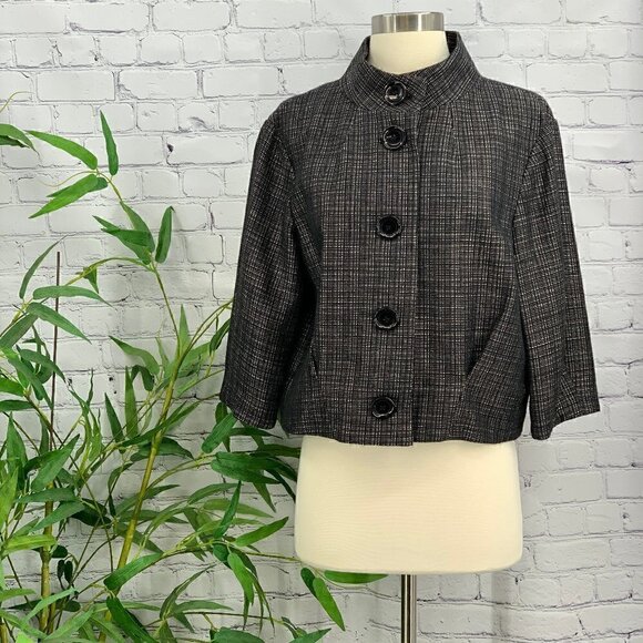 Michael Kors Gray & Black Plaid Crop Jacket - Picture 1 of 7